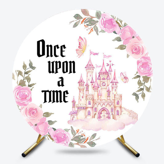Lofaris Pink Floral Castle Once Upon A Time Round Backdrop