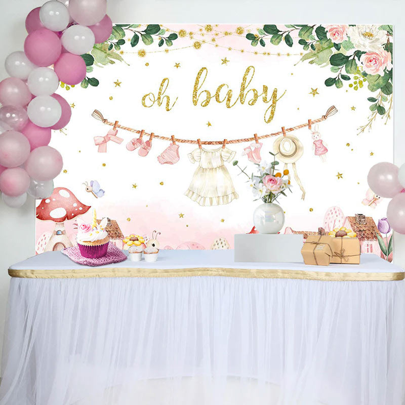 Lofaris Pink Floral Country House Mushroom Oh Baby Backdrop