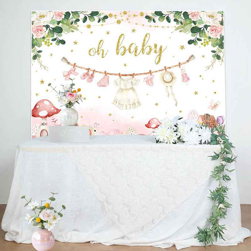 Lofaris Pink Floral Country House Mushroom Oh Baby Backdrop