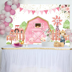 Lofaris Pink Floral Cowgirl Farm Flags Birthday Backdrop