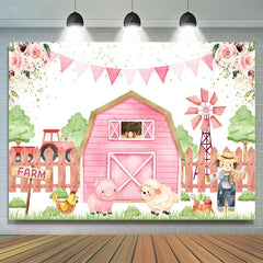 Lofaris Pink Floral Cowgirl Farm Flags Birthday Backdrop