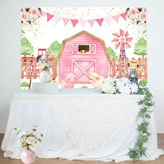 Lofaris Pink Floral Cowgirl Farm Flags Birthday Backdrop