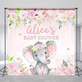 Lofaris Pink Floral Elephant Custom Name Baby Shower Backdrop