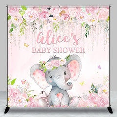 Lofaris Pink Floral Elephant Custom Name Baby Shower Backdrop