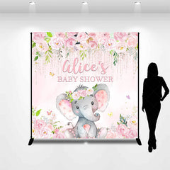 Lofaris Pink Floral Elephant Custom Name Baby Shower Backdrop