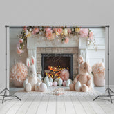 Lofaris Pink Floral Fireplace Bunny Doll Easter Backdrop