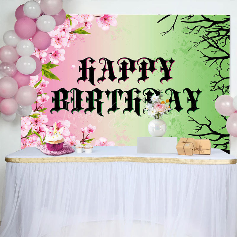 Lofaris Pink Floral Green Branch Princess Witch Backdrop