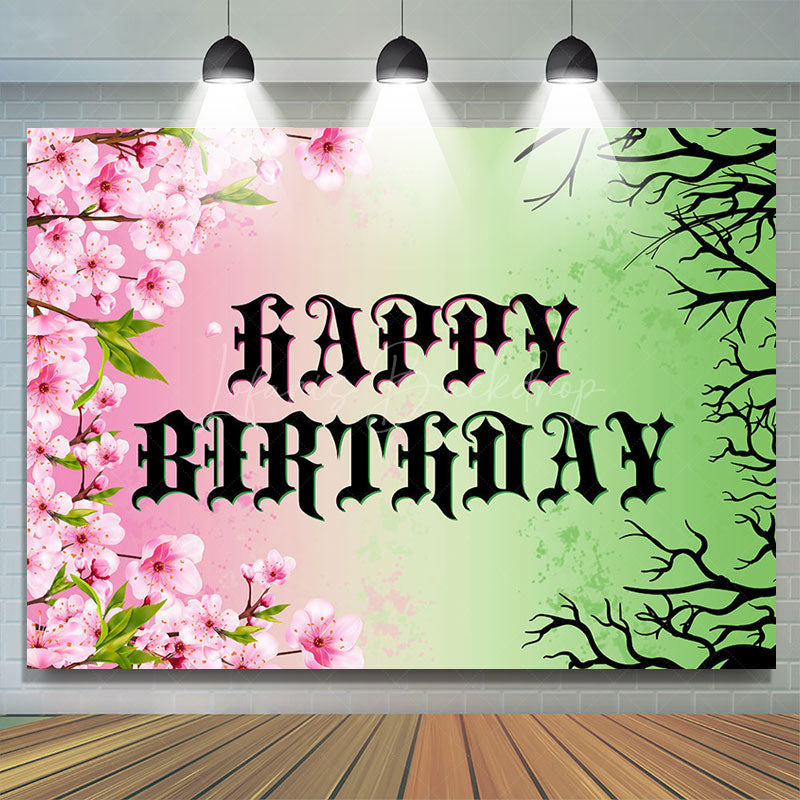 Lofaris Pink Floral Green Branch Princess Witch Backdrop