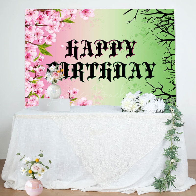 Lofaris Pink Floral Green Branch Princess Witch Backdrop