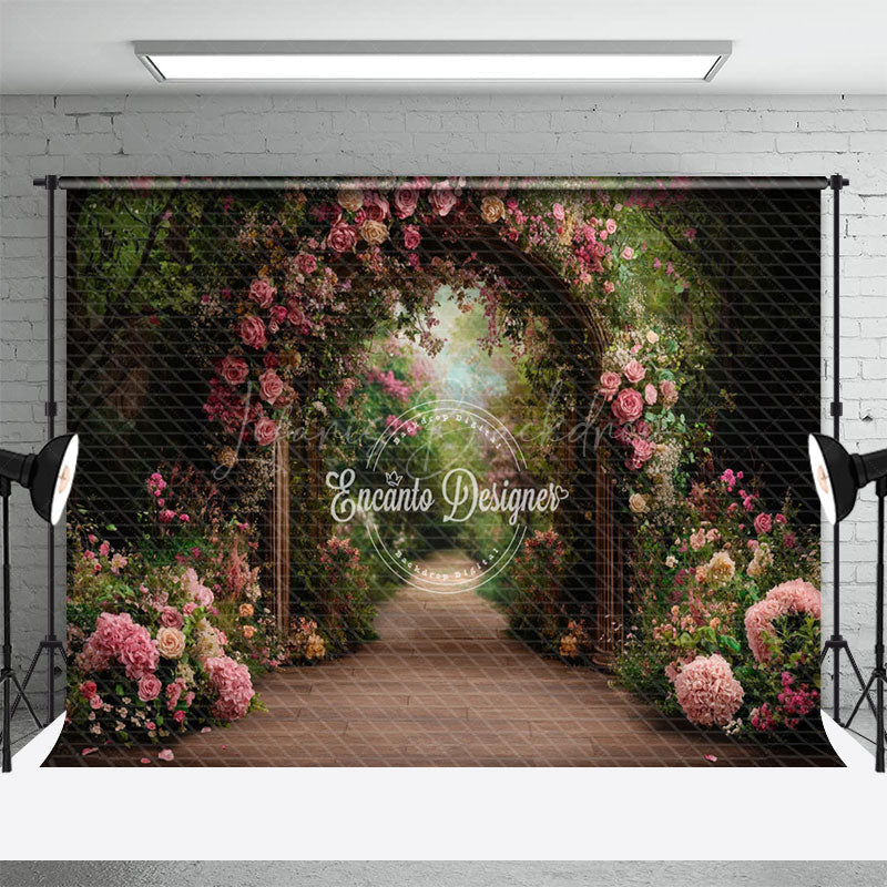 Lofaris Pink Floral Green Plant Arch Door Spring Backdrop