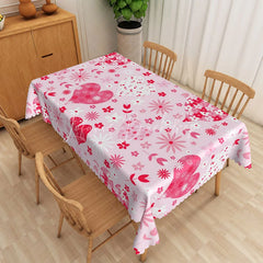 Lofaris Pink Floral Heart Rectangle Tablecloth White Flower Spring Table Cover Valentine Day Girl Party Decor