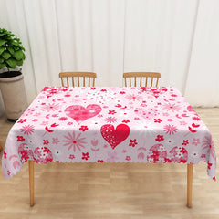 Lofaris Pink Floral Heart Rectangle Tablecloth White Flower Spring Table Cover Valentine Day Girl Party Decor