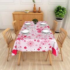 Lofaris Pink Floral Heart Rectangle Tablecloth White Flower Spring Table Cover Valentine Day Girl Party Decor