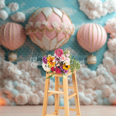 Lofaris Pink Floral Hot Air Balloon Cake Smash Backdrop
