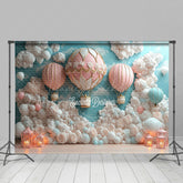 Lofaris Pink Floral Hot Air Balloon Cake Smash Backdrop
