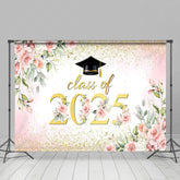 Lofaris Pink Floral Leaf Gold Glitter Class of 2025 Backdrop