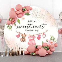 Lofaris Pink Floral Little Sweetheart Baby Shower Round Backdrop Rose and Clothes Girl Party Cover