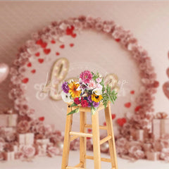 Lofaris Pink Floral Love Marquee Lights Backdrop Paper Flower Arch Heart Balloons Background Wedding Photography Decor
