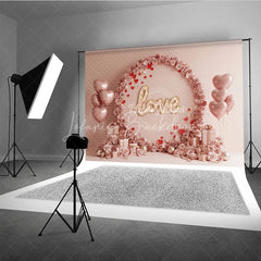 Lofaris Pink Floral Love Marquee Lights Backdrop Paper Flower Arch Heart Balloons Background Wedding Photography Decor