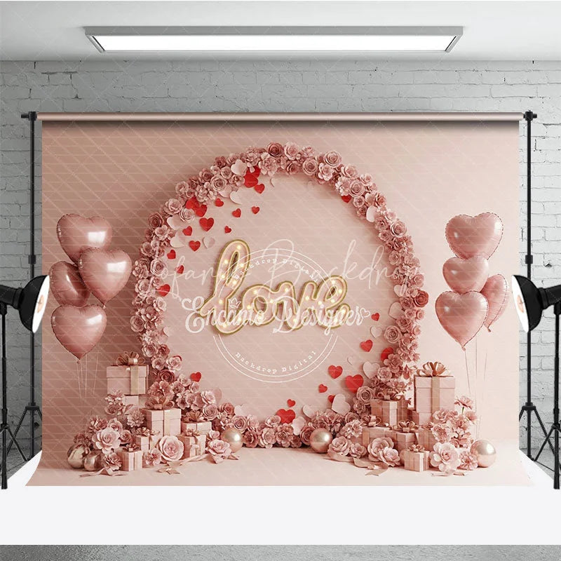Lofaris Pink Floral Love Marquee Lights Backdrop Paper Flower Arch Heart Balloons Background Wedding Photography Decor