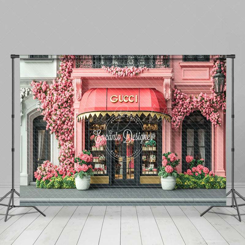 Lofaris Pink Floral Luxury Store Street Spring Backdrop