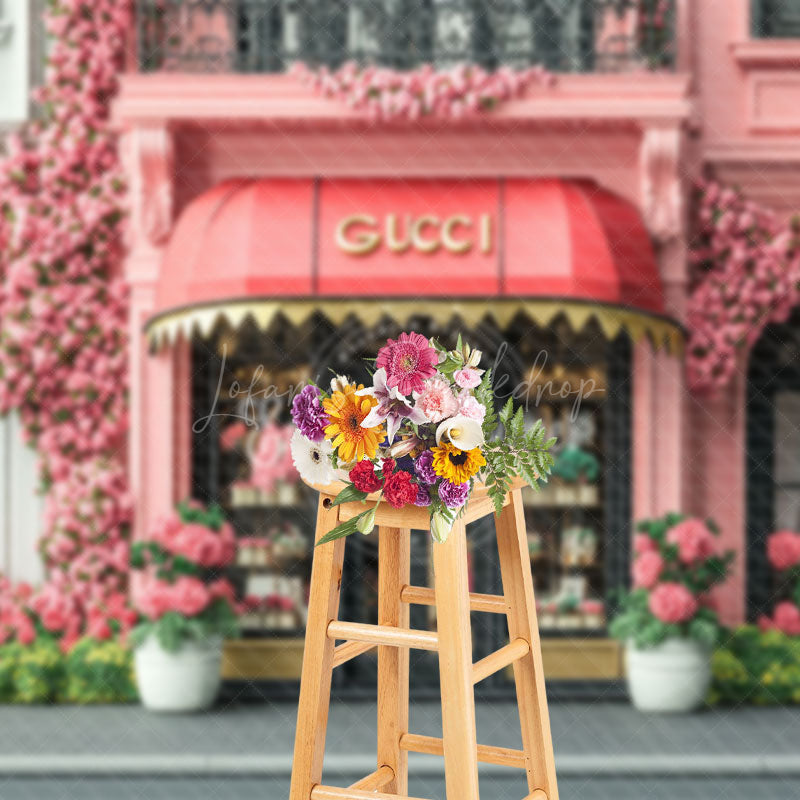 Lofaris Pink Floral Luxury Store Street Spring Backdrop