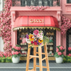 Lofaris Pink Floral Luxury Store Street Spring Backdrop