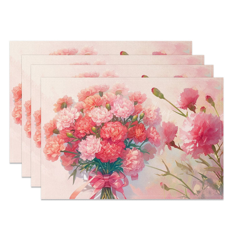 Lofaris Pink Floral Mothers Day Holiday Set of 4 Placemats