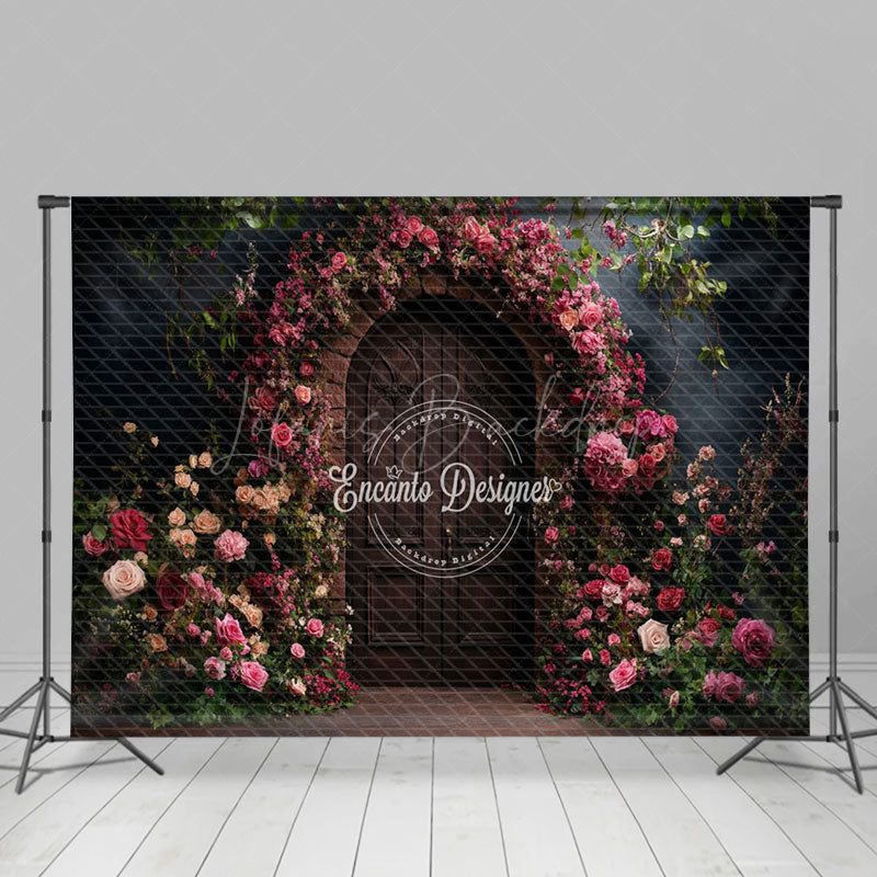 Lofaris Pink Floral Natural Plant Brown Door Photo Backdrop
