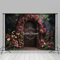 Lofaris Pink Floral Natural Plant Brown Door Photo Backdrop