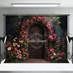 Lofaris Pink Floral Natural Plant Brown Door Photo Backdrop