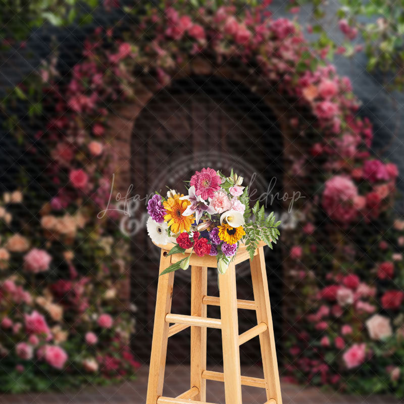 Lofaris Pink Floral Natural Plant Brown Door Photo Backdrop