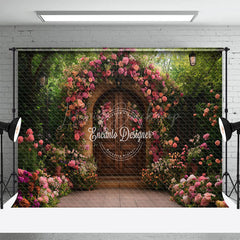 Lofaris Pink Floral Natural Plant Garden Gate Photo Backdrop
