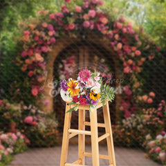 Lofaris Pink Floral Natural Plant Garden Gate Photo Backdrop