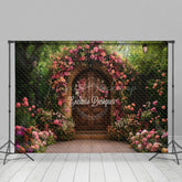 Lofaris Pink Floral Natural Plant Garden Gate Photo Backdrop