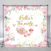 Lofaris Pink Floral Paper Cake Custom Name Tea Party Backdrop