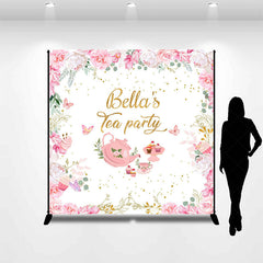 Lofaris Pink Floral Paper Cake Custom Name Tea Party Backdrop
