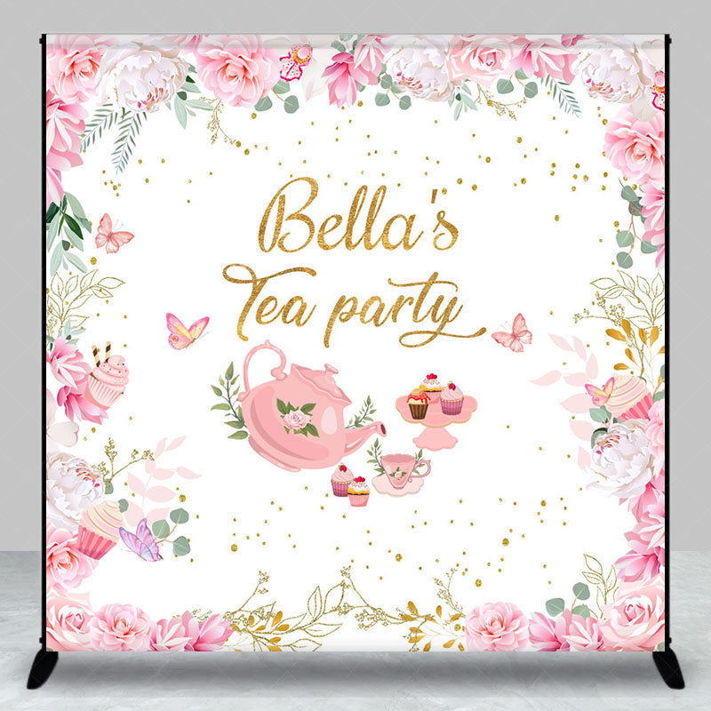 Lofaris Pink Floral Paper Cake Custom Name Tea Party Backdrop