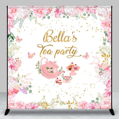 Lofaris Pink Floral Paper Cake Custom Name Tea Party Backdrop