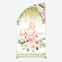 Lofaris Pink Floral Pig Gold Glitter Birthday Arch Backdrop