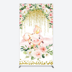 Lofaris Pink Floral Pig Gold Glitter Birthday Arch Backdrop