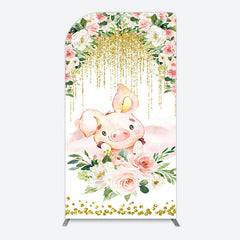 Lofaris Pink Floral Pig Gold Glitter Birthday Arch Backdrop