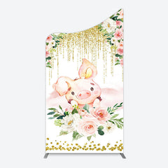 Lofaris Pink Floral Pig Gold Glitter Birthday Arch Backdrop