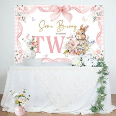 Lofaris Pink Floral Plaid Some Bunny 2nd Birthday Backdrop