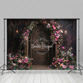 Lofaris Pink Floral Plant Brown Door Spring Photo Backdrop