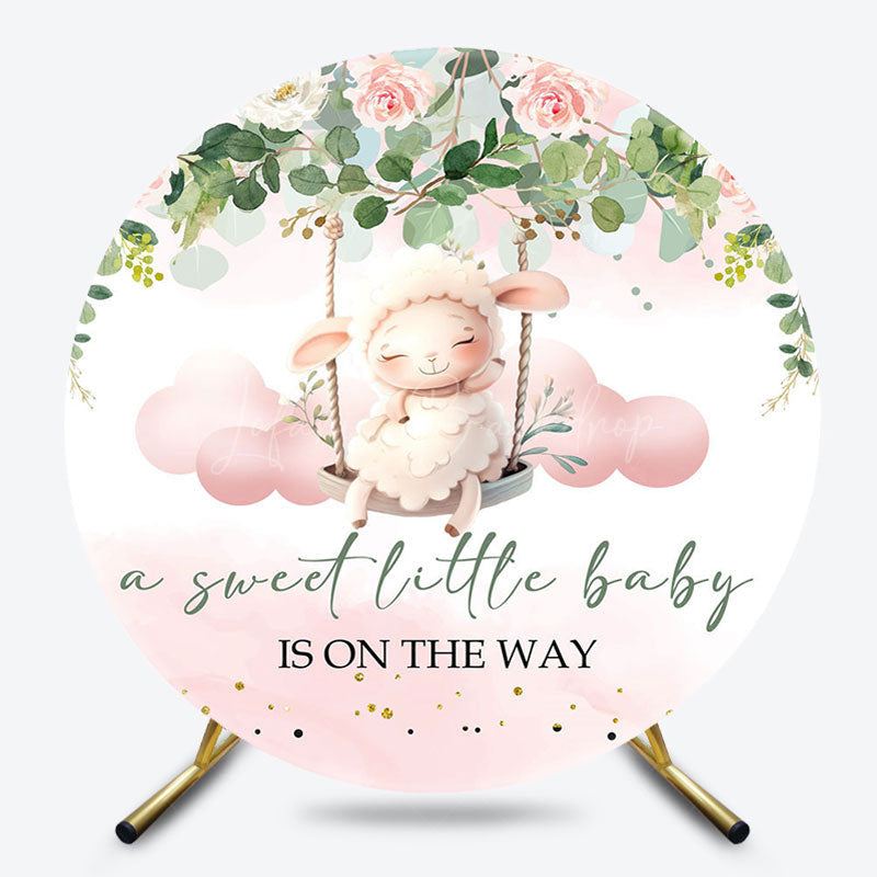 Lofaris Pink Floral Plant Lamp Round Baby Shower Backdrop