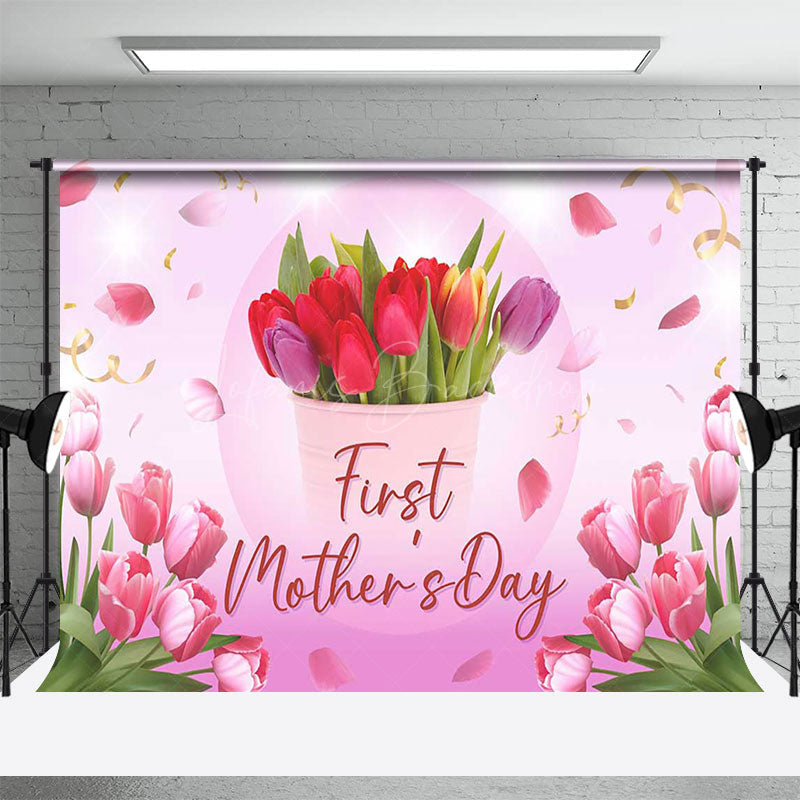 Lofaris Pink Floral Ribbons Happy First Mothers Day Backdrop