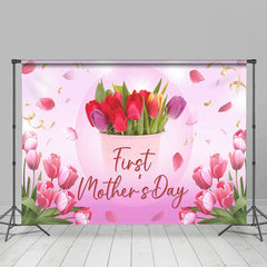 Lofaris Pink Floral Ribbons Happy First Mothers Day Backdrop