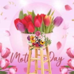 Lofaris Pink Floral Ribbons Happy First Mothers Day Backdrop