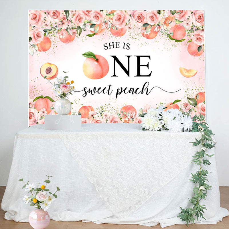 Lofaris Pink Floral She Is One Sweet Peach Birthday Backdrop
